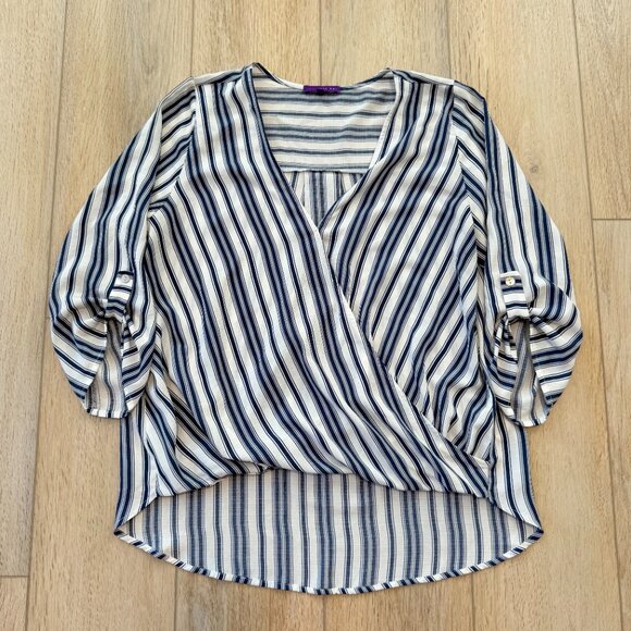 West Kei Blue & White Striped Surplce Wrap Blouse 💙 – Size Medium  ✨ - Picture 8 of 11